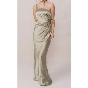 Revelry One-Shoulder Satin Dress in Sage